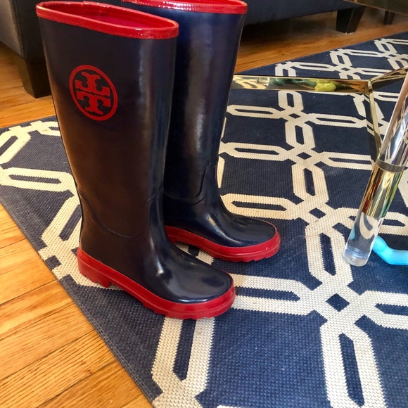 Tory Burch Navy Blue and Red Rainboots - Picture 8 of 8